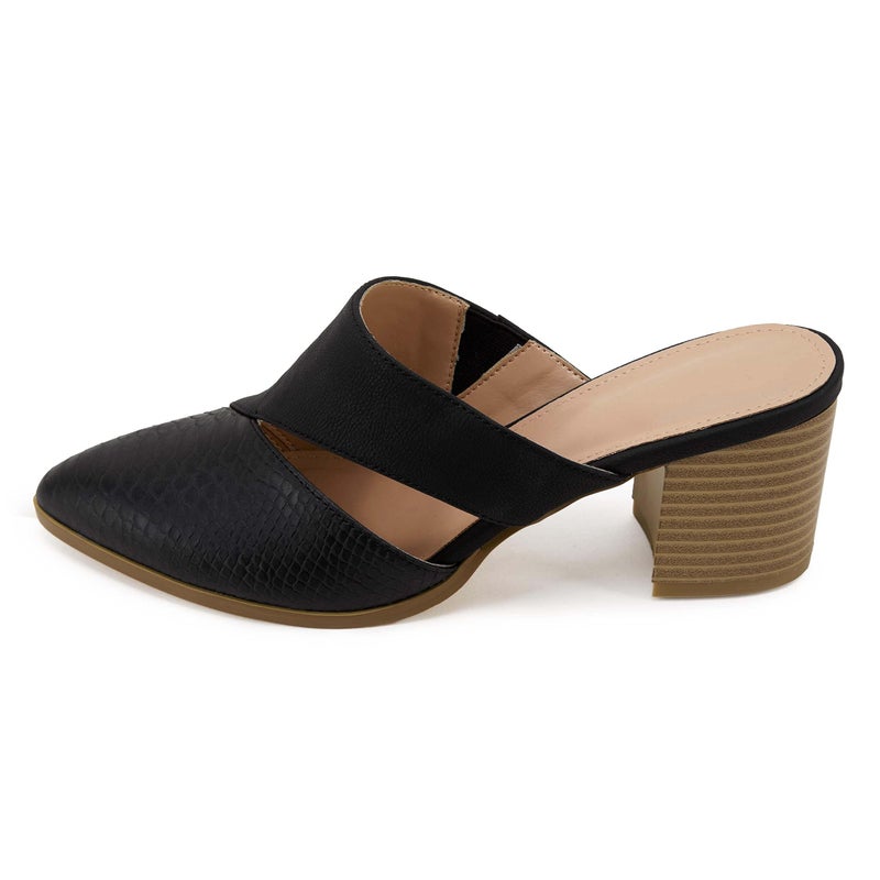 Syktkmx Womens Cutout Backless Chunky Stacked Mules Slip On Closed Toe Scale Heeled Sandal Shoes - Image 4